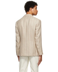 Blazer di lana a righe verticali beige di Brunello Cucinelli