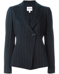 Blazer di lana a righe verticali blu scuro di Armani Collezioni