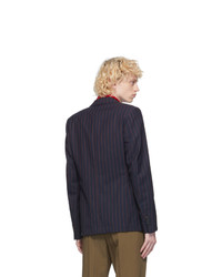 Blazer di lana a righe verticali blu scuro di Dries Van Noten