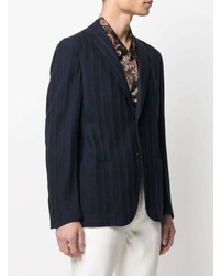 Blazer di lana a righe verticali blu scuro di Corneliani