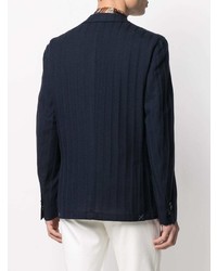 Blazer di lana a righe verticali blu scuro di Corneliani