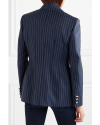 Blazer di lana a righe verticali blu scuro di Versace