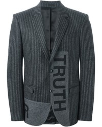 Blazer di lana a righe verticali grigio scuro di Alexander McQueen