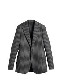 Blazer di lana a righe verticali grigio scuro di Burberry