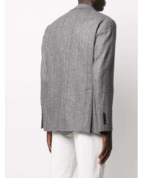 Blazer di lana a righe verticali grigio di Brunello Cucinelli