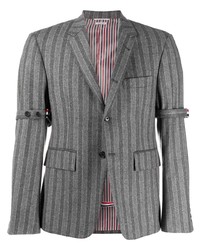 Blazer di lana a righe verticali grigio di Thom Browne