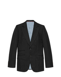 Blazer di lana a righe verticali nero di Gucci