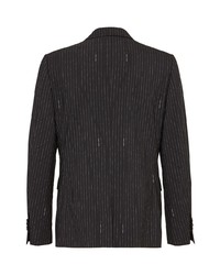 Blazer di lana a righe verticali nero di Fendi