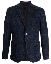 Blazer di lana con stampa cachemire blu scuro di Etro
