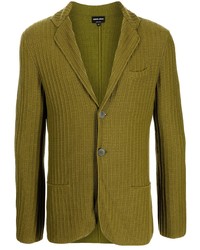 Blazer di lana lavorato a maglia verde oliva di Giorgio Armani