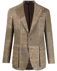 Blazer di lino patchwork marrone chiaro di Polo Ralph Lauren