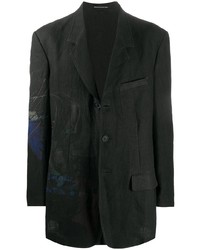 Blazer di lino stampato nero di Yohji Yamamoto
