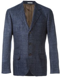 Blazer di tweed a quadri blu scuro di Brunello Cucinelli