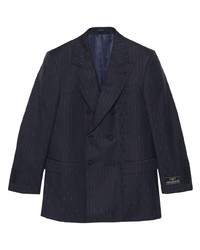 Blazer doppiopetto di lana a righe verticali blu scuro di Gucci