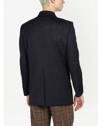Blazer doppiopetto di lana a righe verticali blu scuro di Gucci