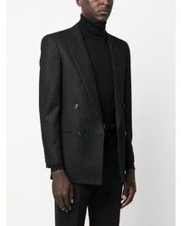 Blazer doppiopetto di lana a righe verticali nero di Saint Laurent