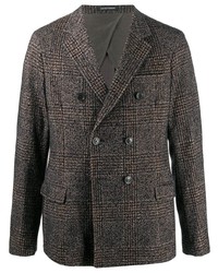 Blazer doppiopetto di lana scozzese grigio scuro di Emporio Armani