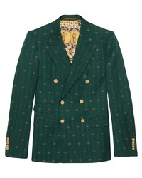 Blazer doppiopetto di lana stampato verde scuro di Gucci