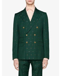 Blazer doppiopetto di lana stampato verde scuro di Gucci