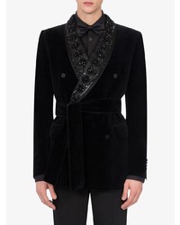 Blazer doppiopetto di velluto ricamato nero di Dolce & Gabbana