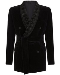 Blazer doppiopetto di velluto ricamato nero di Dolce & Gabbana