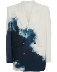 Blazer doppiopetto effetto tie-dye bianco e blu scuro di Alexander McQueen