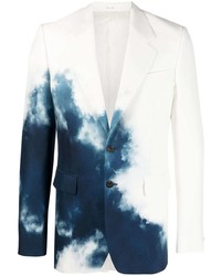 Blazer effetto tie-dye bianco e blu scuro di Alexander McQueen