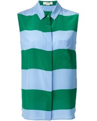 Blusa abbottonata a righe orizzontali blu scuro e verde di Stella McCartney