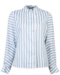 Blusa abbottonata a righe verticali bianca e blu