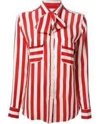 Blusa abbottonata a righe verticali bianca e rossa di Stella Jean