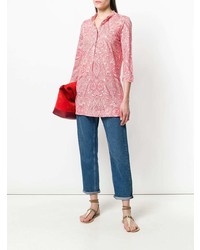 Blusa abbottonata di lino con stampa cachemire rossa di Le Tricot Perugia