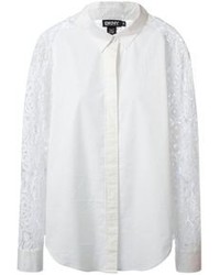Blusa abbottonata di pizzo bianca di DKNY