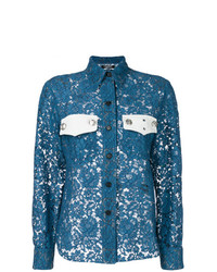 Blusa abbottonata di pizzo blu di Calvin Klein 205W39nyc