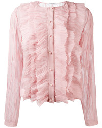 Blusa abbottonata di seta con volant rosa di Givenchy