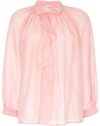 Blusa abbottonata di seta con volant rosa di Vilshenko