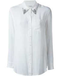 Blusa abbottonata di seta decorata bianca di Equipment