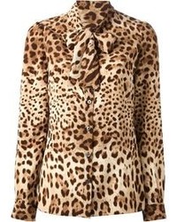 Blusa abbottonata leopardata marrone chiaro di Dolce & Gabbana