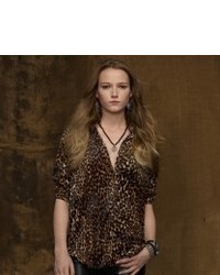 Blusa abbottonata leopardata marrone