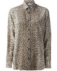 Blusa abbottonata leopardata marrone di Saint Laurent