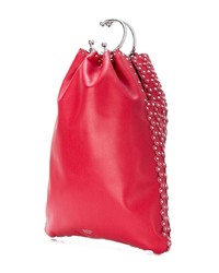 Borsa a secchiello in pelle con borchie rossa di RED Valentino