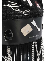 Borsa a secchiello in pelle con frange nera di Karl Lagerfeld