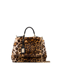 Borsa a tracolla di pelliccia leopardata marrone di Dolce & Gabbana