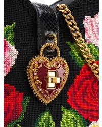 Borsa a tracolla in pelle a fiori nera di Dolce & Gabbana
