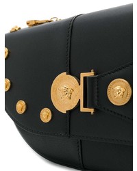 Borsa a tracolla in pelle con borchie nera di Versace