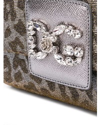 Borsa a tracolla in pelle leopardata argento di Dolce & Gabbana