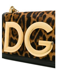 Borsa a tracolla in pelle leopardata marrone di Dolce & Gabbana