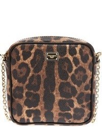 Borsa a tracolla in pelle leopardata marrone di Dolce & Gabbana