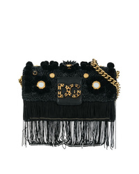 Borsa a tracolla in pelle scamosciata con frange nera di Dolce & Gabbana