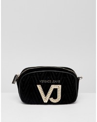 Borsa a tracolla in pelle scamosciata nera di Versace Jeans