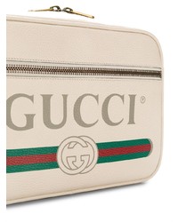 Borsa a tracolla in pelle stampata beige di Gucci